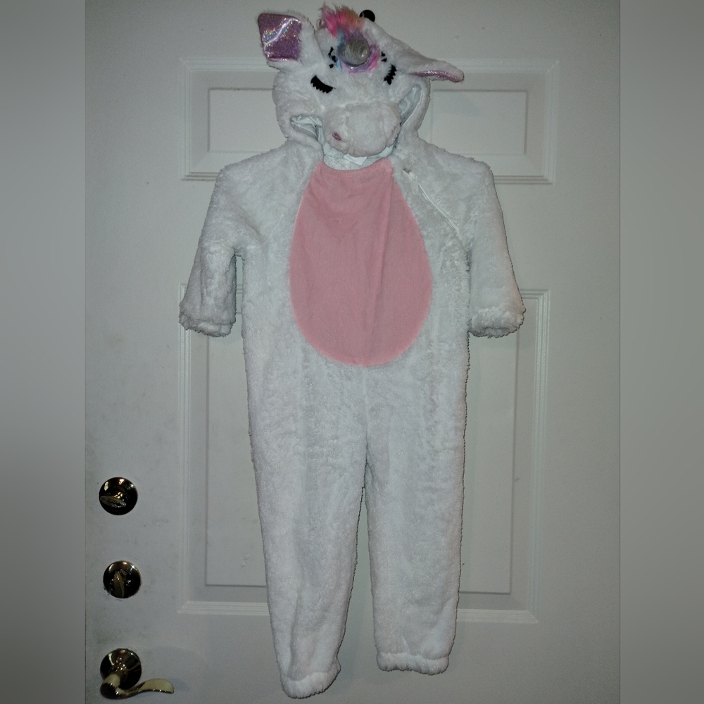 Unicorn Dream Play Pretend Plush Romper PJ Size 2T-3T White Pink Sparkle